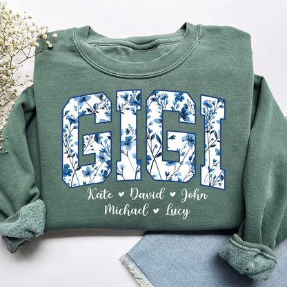 Personalized Blue Mimi Sweatshirt,Gift For Custom Grandma and Kids