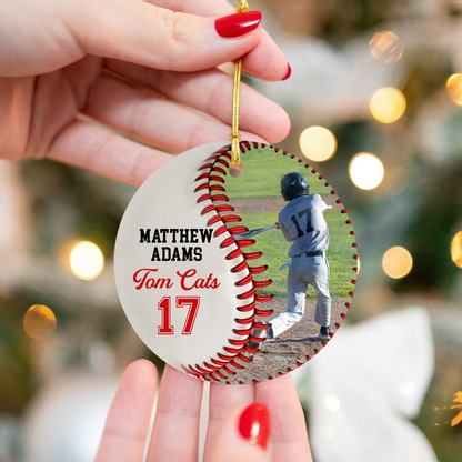 Personalized Baseball Acrylic Ornament With Photo, Custom Team Name & Jersey Number Christmas Tree Gift