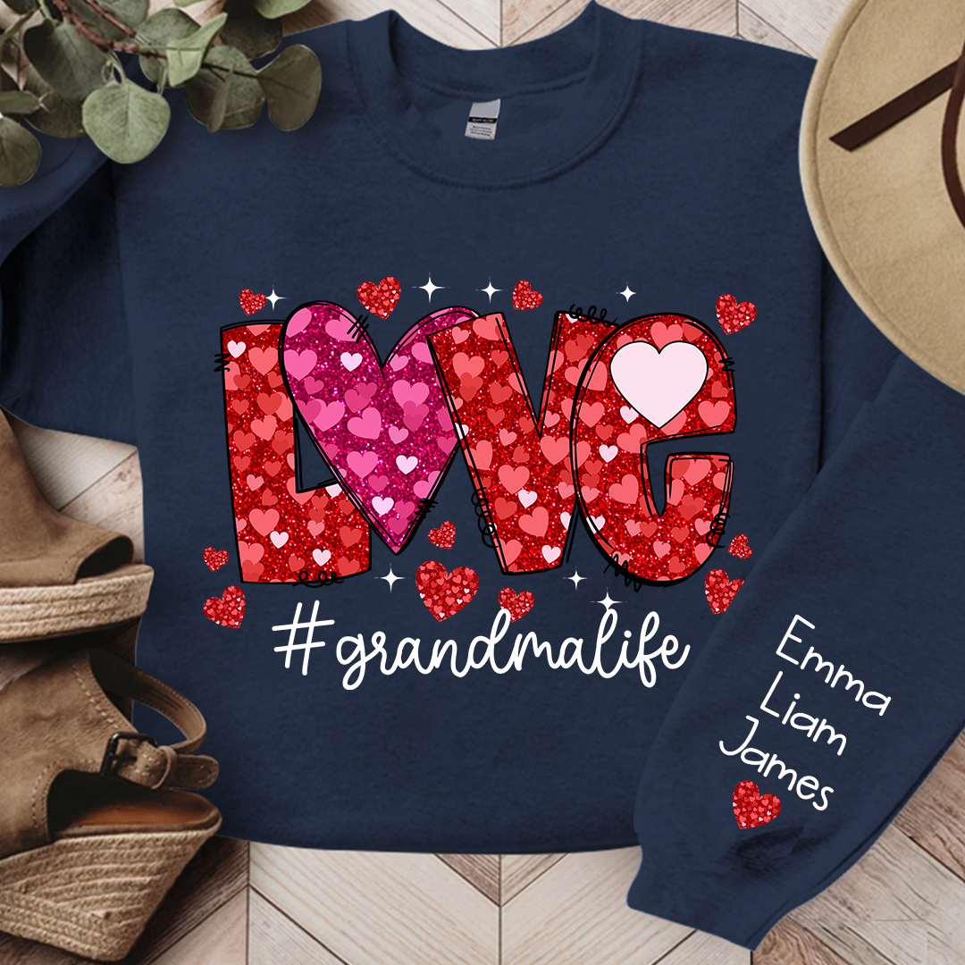 Love Pink Valentine Grandma Life, Custom Grandma And Kids, Grandma Gift TH Sweatshirt