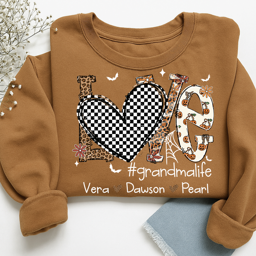 Custom Love Family Sweatshirt, Grandma Halloween Shirt with Kids Names