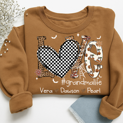 Custom Love Family Sweatshirt, Grandma Halloween Shirt with Kids Names