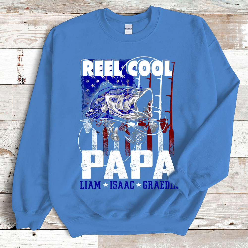 Reel Cool Papa with Kid names Sweatshirt