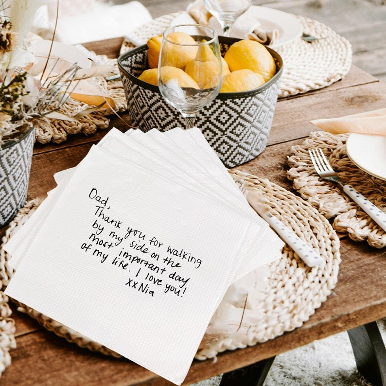 Personalized Handwritten Note Paper Napkins, Custom Your Handwriting Napkins Printed Wedding Cocktail Napkins Custom Love Note Paper Napkins