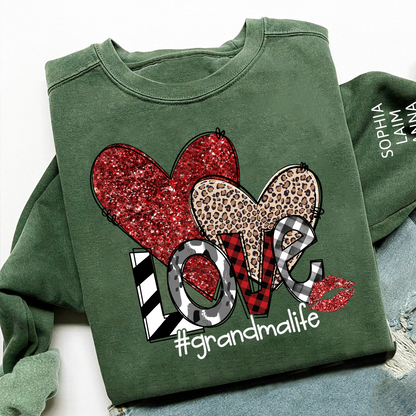 Custom Grandma Life Love Sweatshirt, Leopard & Glitter Heart Design For Grandma And Kids