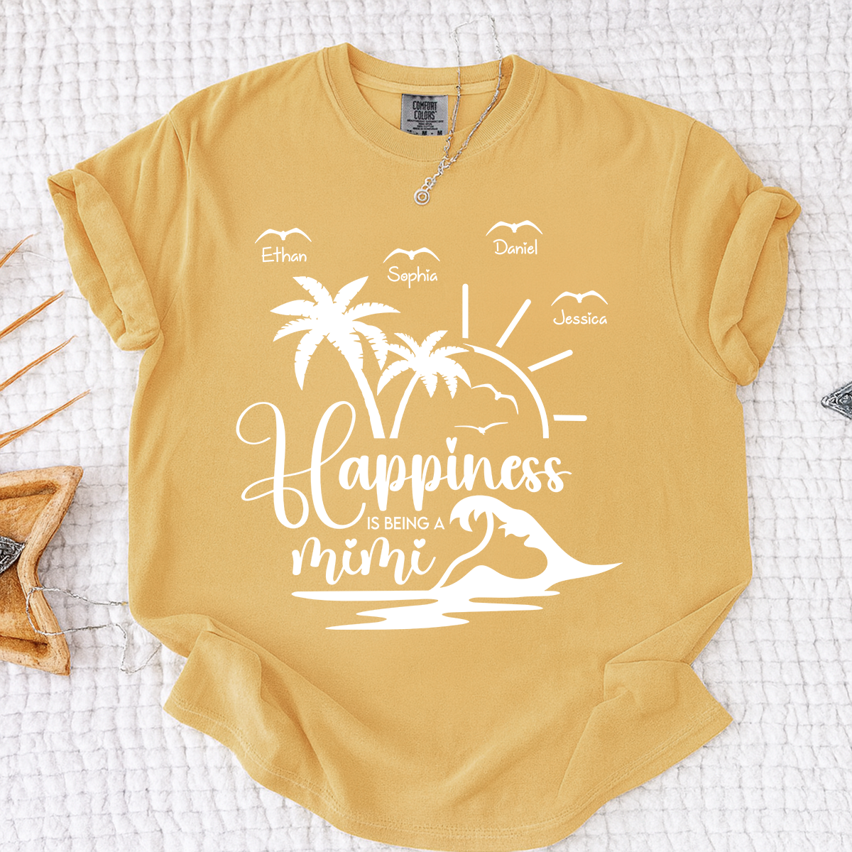 Comfort Colors Personalized Mimi Beach Shirt with Grandkids Names, Happiness Is Being a Mimi Tee, Custom Summer Grandma Gift