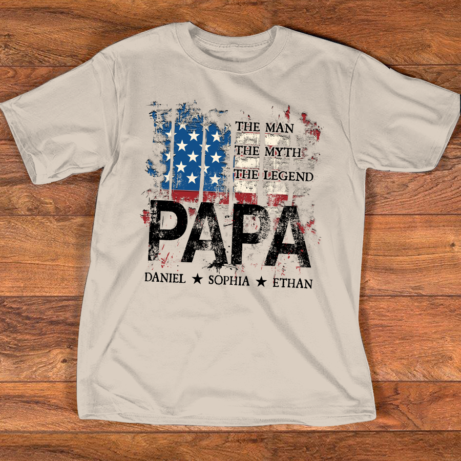 Papa American Flag Shirt Personalized Grandchildren Names The Man The Myth The Legend Fathers Day Gift