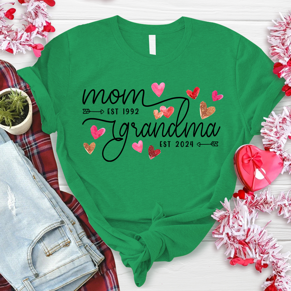 Custom Mom Grandma Est Heart Valentine With Kids T-Shirt