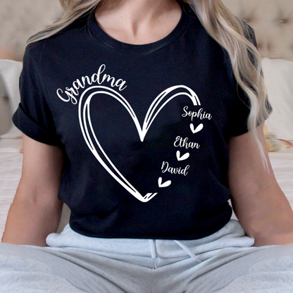 Personalized Grandma Heart Tshirt, Custom Nickname for Grandma and Kids