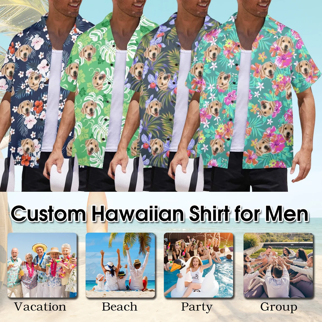 Custom Hawaiian Shirt With Face Baby, Dog Cat Face Tropical Pattern, Hawaiian Shirt for Men