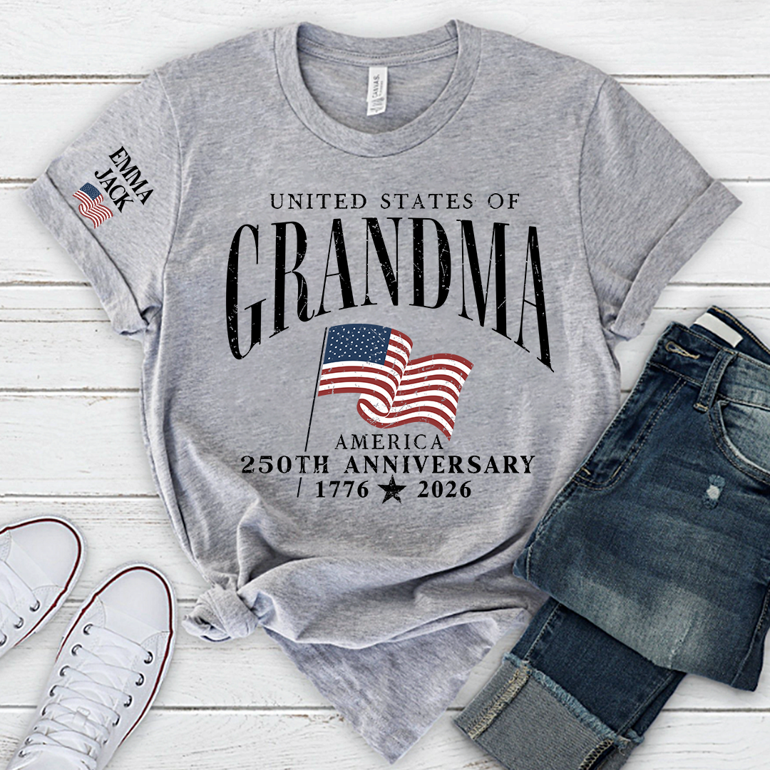 America's Semiquincentennial T-Shirt, Personalized For Gift Grandma with Kid Names