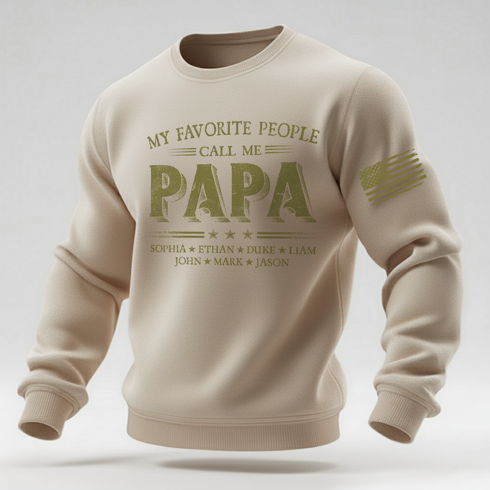 Custom Papa Crewneck Sweatshirt With Children Names, Personalized Dad Family Shirt