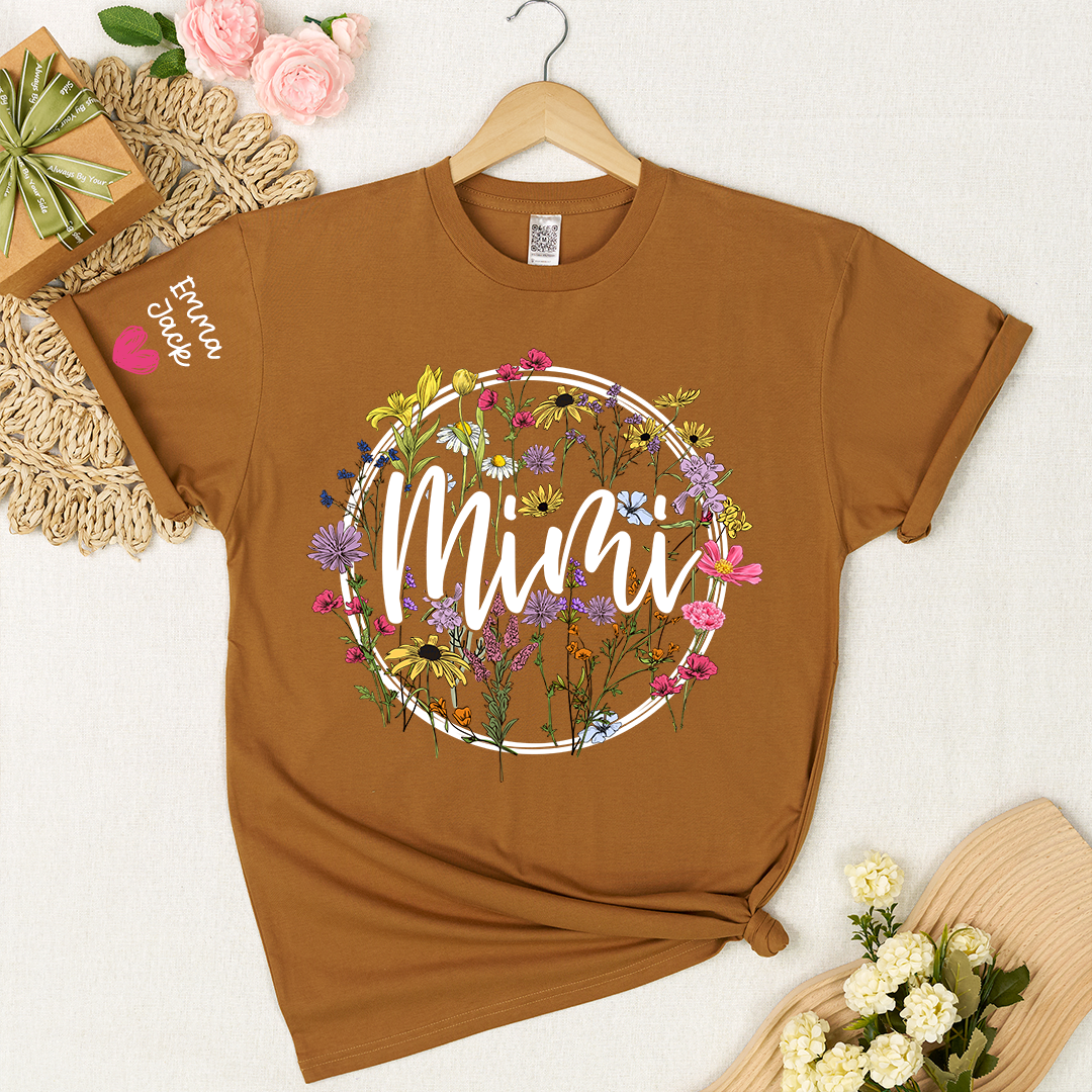 Personalized Mimi Shirt, Custom Floral T-Shirt with Mimi Name and Custom Kids Names