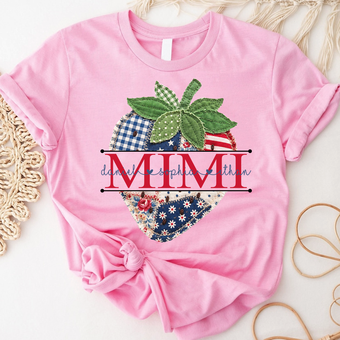Custom Mimi 4th of July Strawberry Shirt, Personalized Cute Summer Grandma Tee For Gift Grandma And Kids