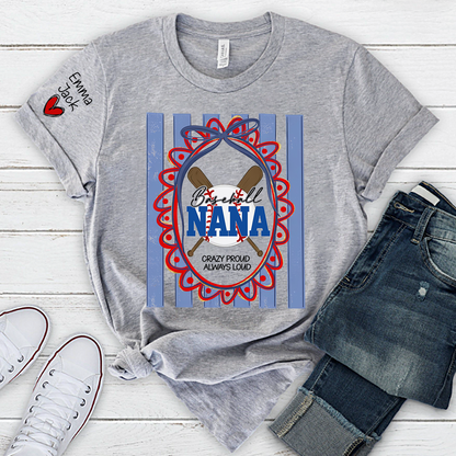 Custom Baseball Coquette Nana Shirt for Game Day, Personalized Kids Names Sports Grandma Tee