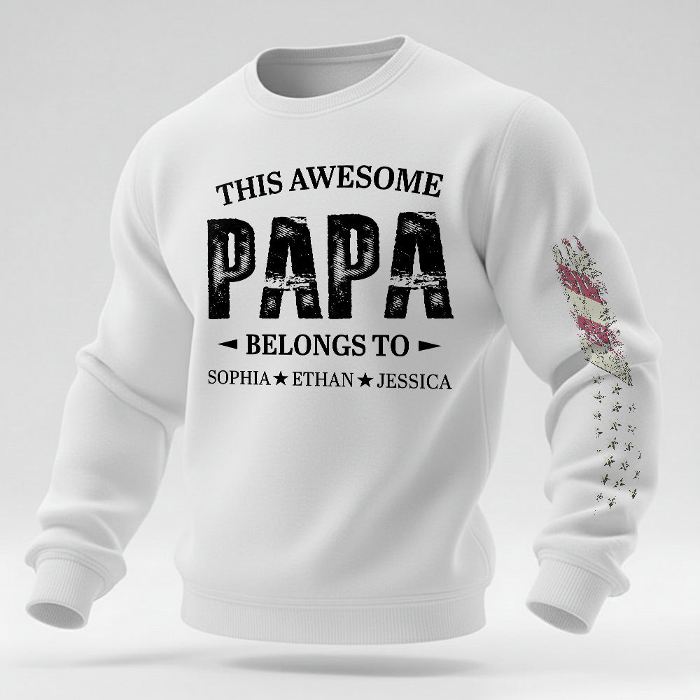 Personalized Papa Sweatshirt This Awesome Papa Belongs To with Custom Names, Proud Family Crewneck