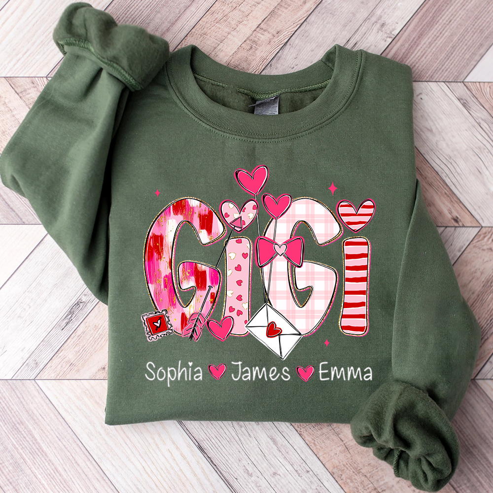 Valentine's Day Sweatshirt, Personalized Gift with Name for Grandma and Grandchildren