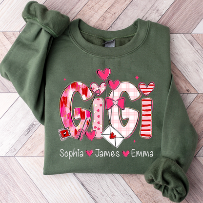 Valentine's Day Sweatshirt, Personalized Gift with Name for Grandma and Grandchildren