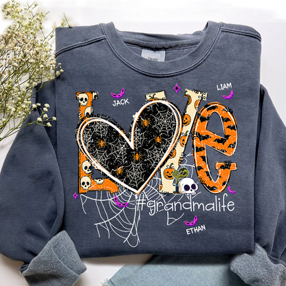 Grandma Life Halloween Sweatshirt, Cute Love Spooky Bat Gift for Grandma And Kids