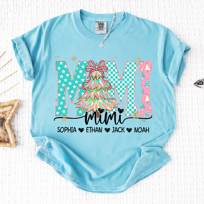 Comfort Colors® Personalized Mimi Christmas Shirt, Custom Holiday Tree Shirt with Kids Names
