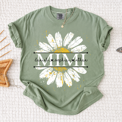 Comfort Personalized Mimi Shirt with Grandkids Names, Daisy Flower Graphic Family T Shirt
