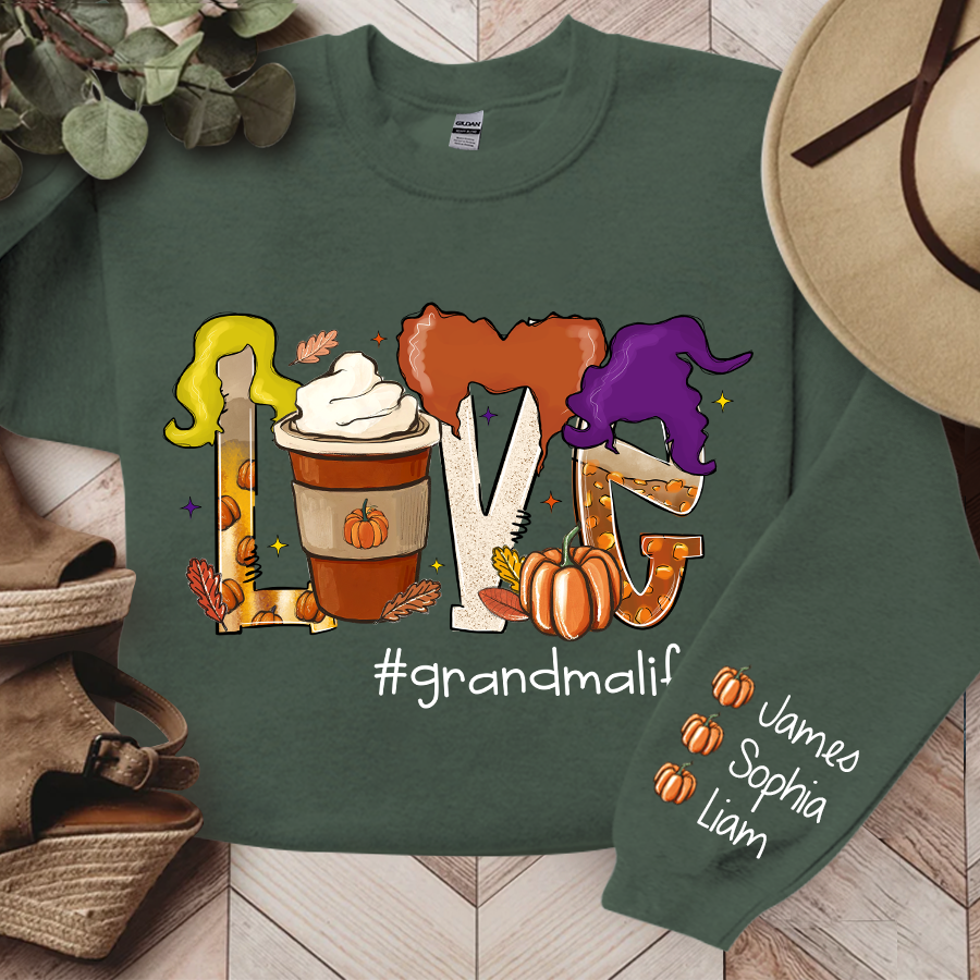 Love Grandma Life Coffee Autumn, Custom Grandma & Kids, Autumn Gift, Grandma Gift TH Sweatshirt