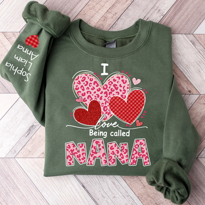 Personalized Mimi Sweatshirt, I Love Nana Leopard Heart Graphic, Cozy Valentine Family Style