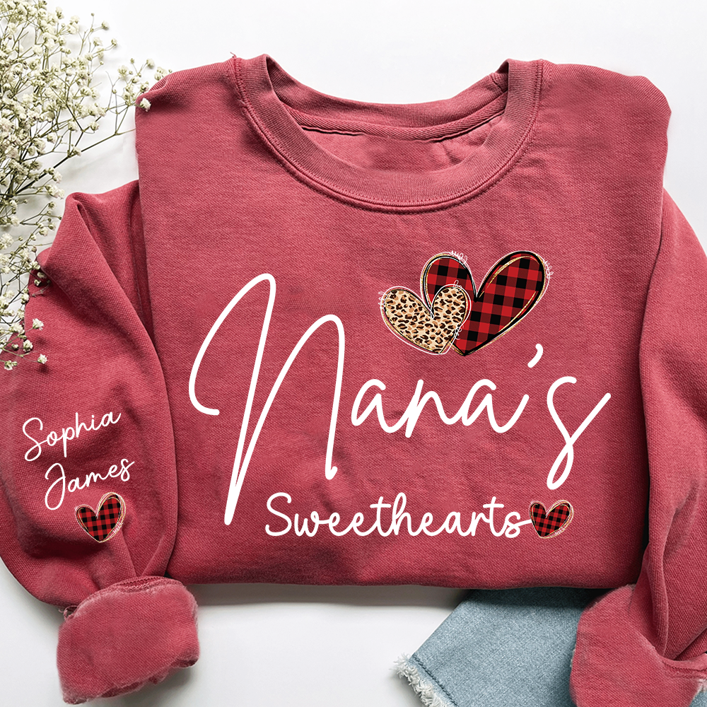 Nana’s Sweethearts Personalized Sweatshirt With Grandkids Names, Custom Grandma Crewneck Gift