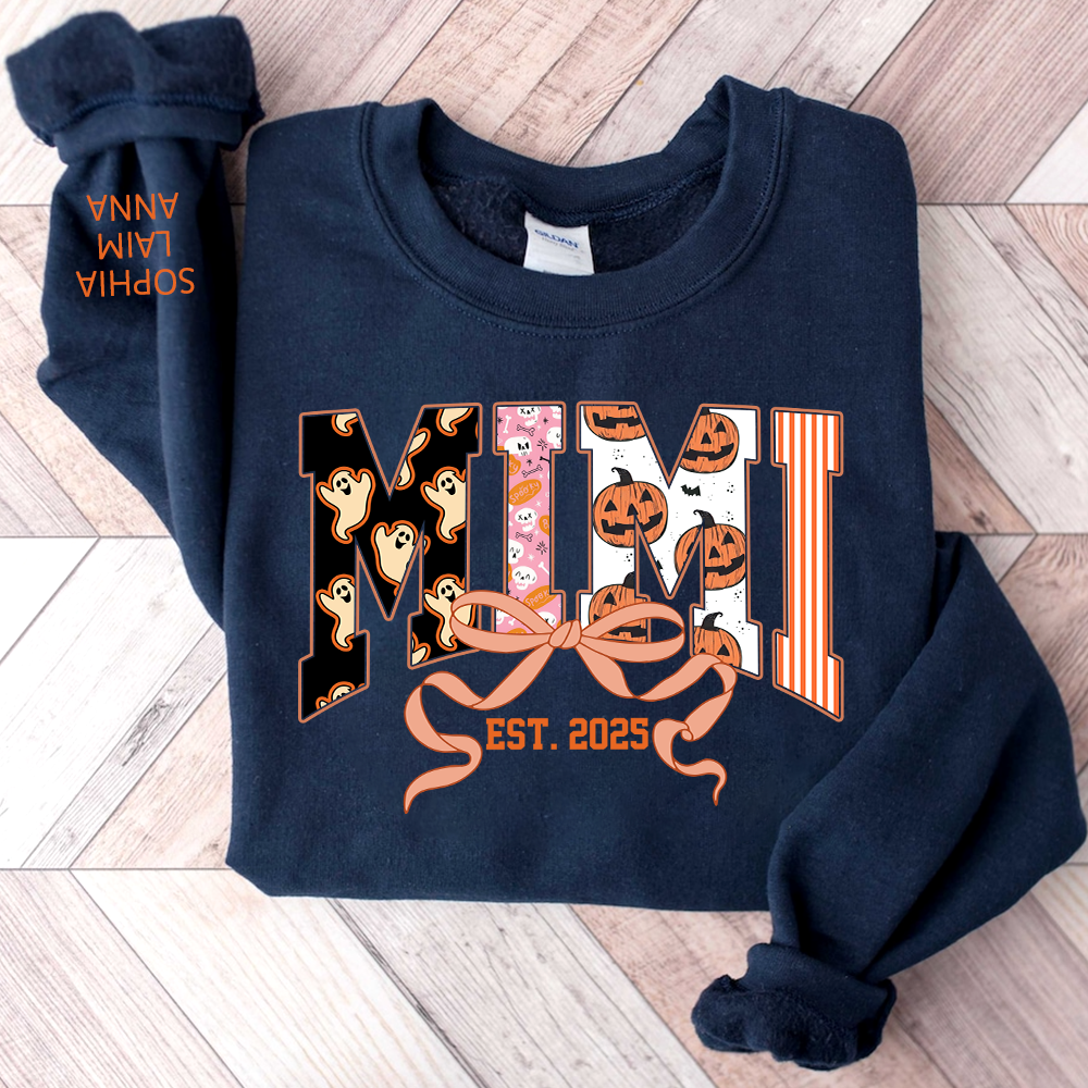 Personalized Halloween Grandma Sweatshirt, Custom Mimi And Kids Names