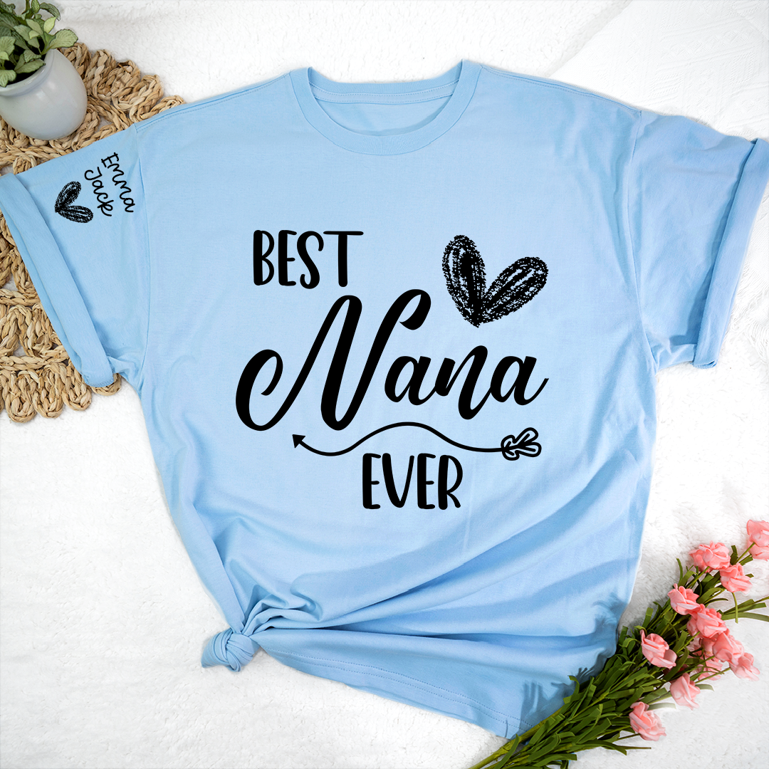 Best Nana Ever Shirt – Personalized Nana T-Shirt with Custom Names and Heart Design