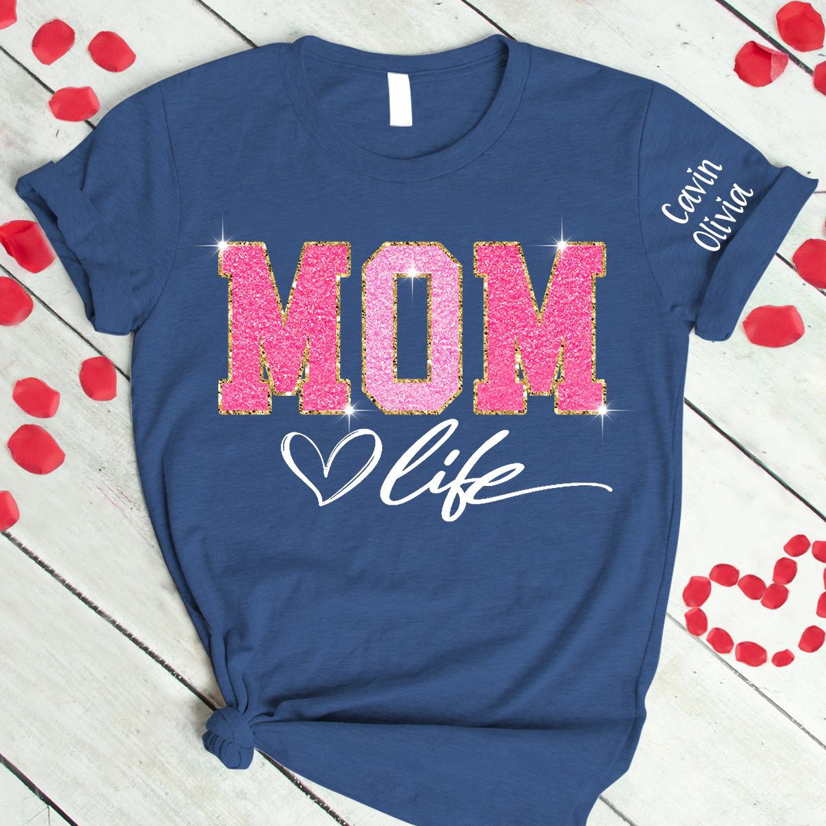 Custom Mom Life Glitter Valentine 2024 T-Shirt