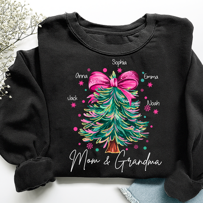 Custom Mom & Grandma Sweatshirt, Christmas Tree Holiday Shirt with Family Name