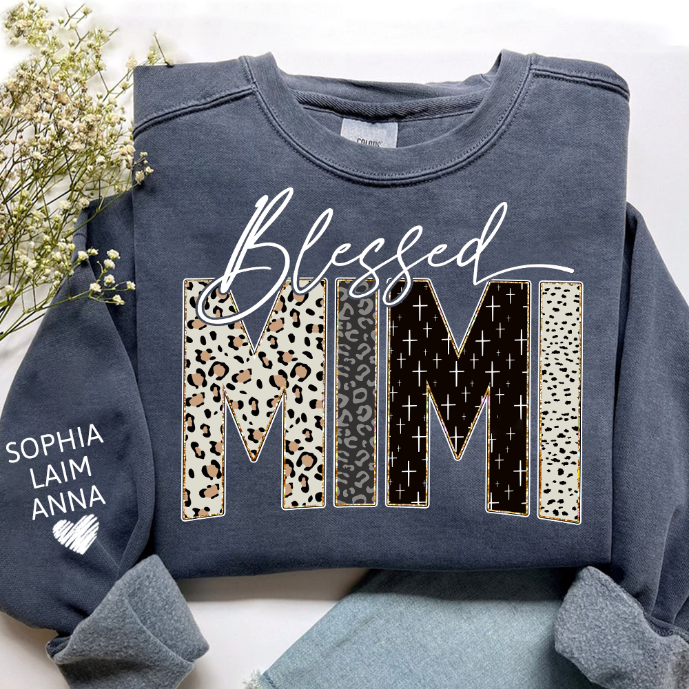 Personalized Blessed Mimi Leopard Sweatshirt – Custom Bible Style Design, Unique Gift for Grandma and Her Grandkids
