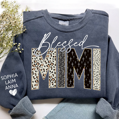 Personalized Blessed Mimi Leopard Sweatshirt – Custom Bible Style Design, Unique Gift for Grandma and Her Grandkids