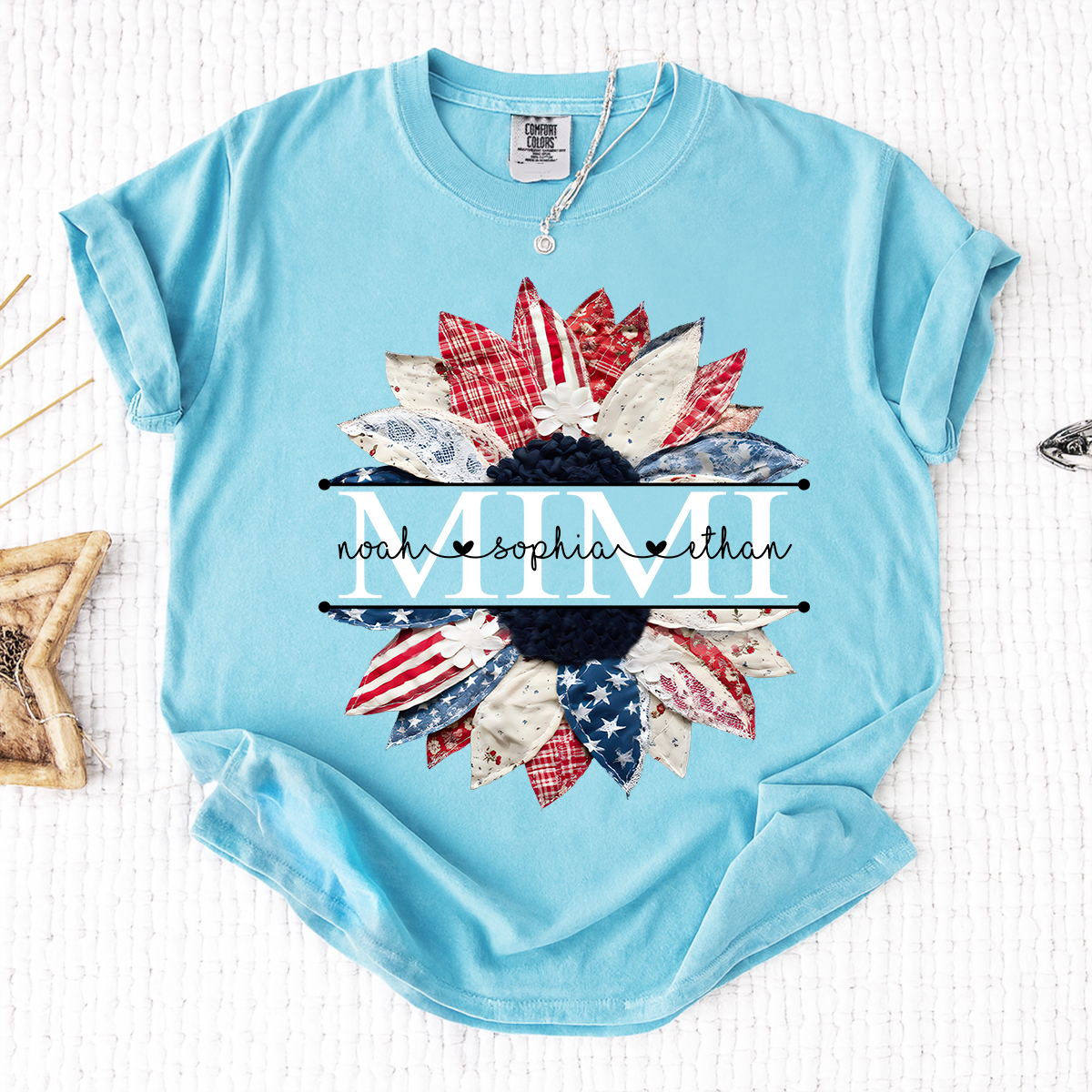 Comfort Colors Mimi Patchwork Floral Shirt with Custom Grandkids Names, Personalized Family Tee