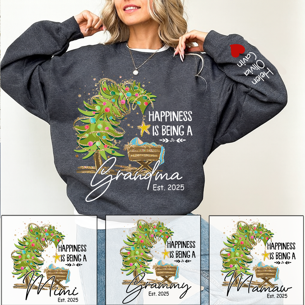 Happiness Is Being a Grandma Shirt, Custom Christmas Sweatshirt with Kids Names