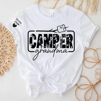 Camper Grandma Shirt, Funny Camping Grandma Tee, Personalized Grandkids Names Sleeve Shirt, RV Camper Gift for Grandma