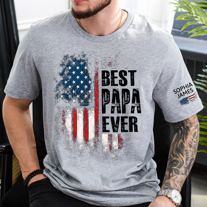Best Papa Ever Shirt, Personalized Name Papa Tee, American Flag Design, Gift for Dad Grandpa from Kids, Custom Family Shirt