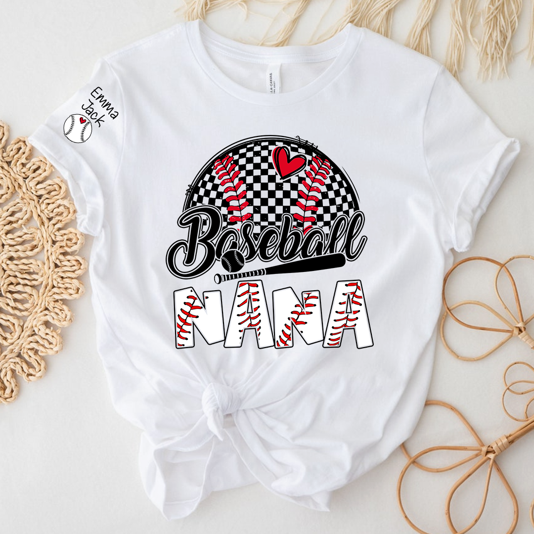 Baseball Grandma Personalized T-Shirt, Custom Name Sports Grandma Shirt with Baseball Graphic
