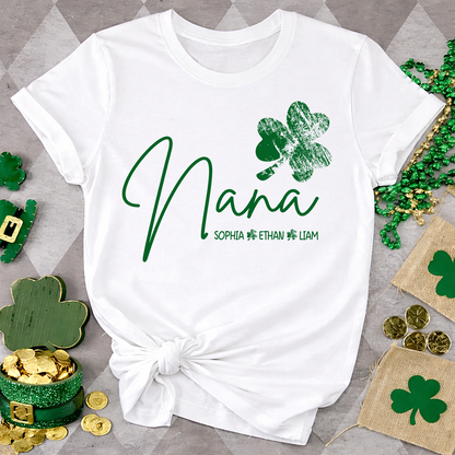 Nana Shamrock Shirt for St Patrick’s Day, Personalized Grandmalife Family Tee
