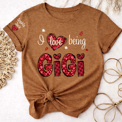 Gigi Valentine T-Shirt, I Love Being Gigi Heart Design Tee, For Gift Grandma And Kids