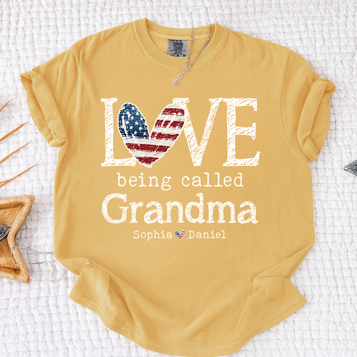 Comfort Colors LOVE Being Called Grandma T Shirt, USA Flag Heart Design with Kids  Names, Custom Grandma Shirt, Perfect Gift for Mother's Day