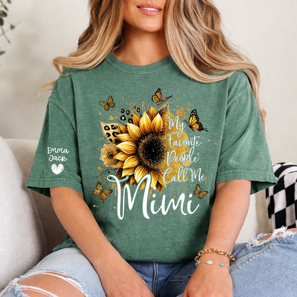 My Favorite People Call Me Mimi Shirt, Personalized Nana T-Shirt with Sunflower and Butterfly Design