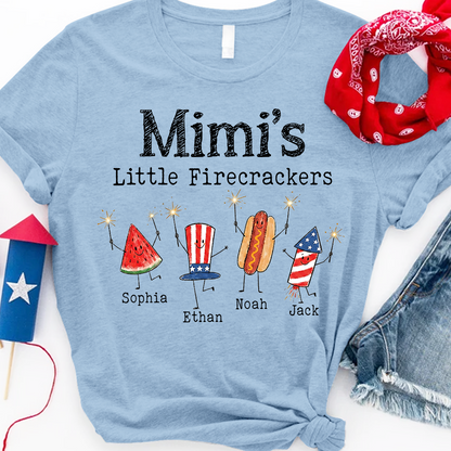 Personalized Mimi's Little Firecrackers Shirt, Custom Grandma Tee with Grandkids Names, Patriotic 4th of July Family Shirt for Mimi