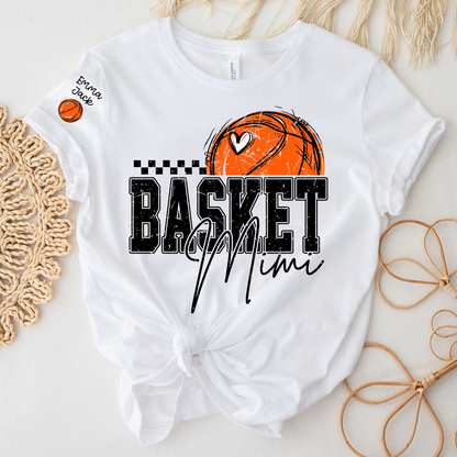 Custom Basketball Mimi Shirt, Personalized Family Tee with Grandchildren Names and Basketball Graphic