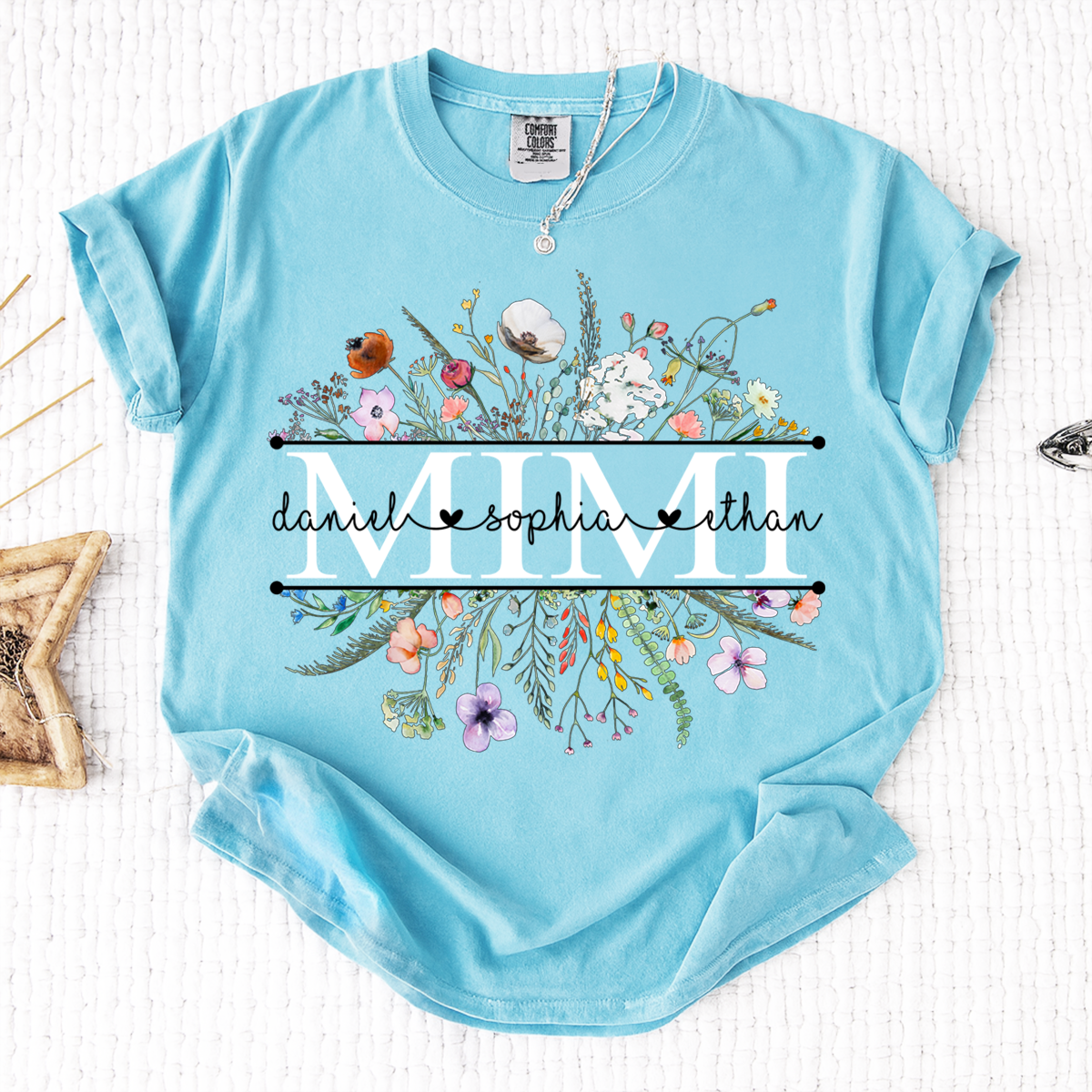Comfort Colors Personalized Grandma Monogram Shirt, Custom Family Names Floral T-Shirt