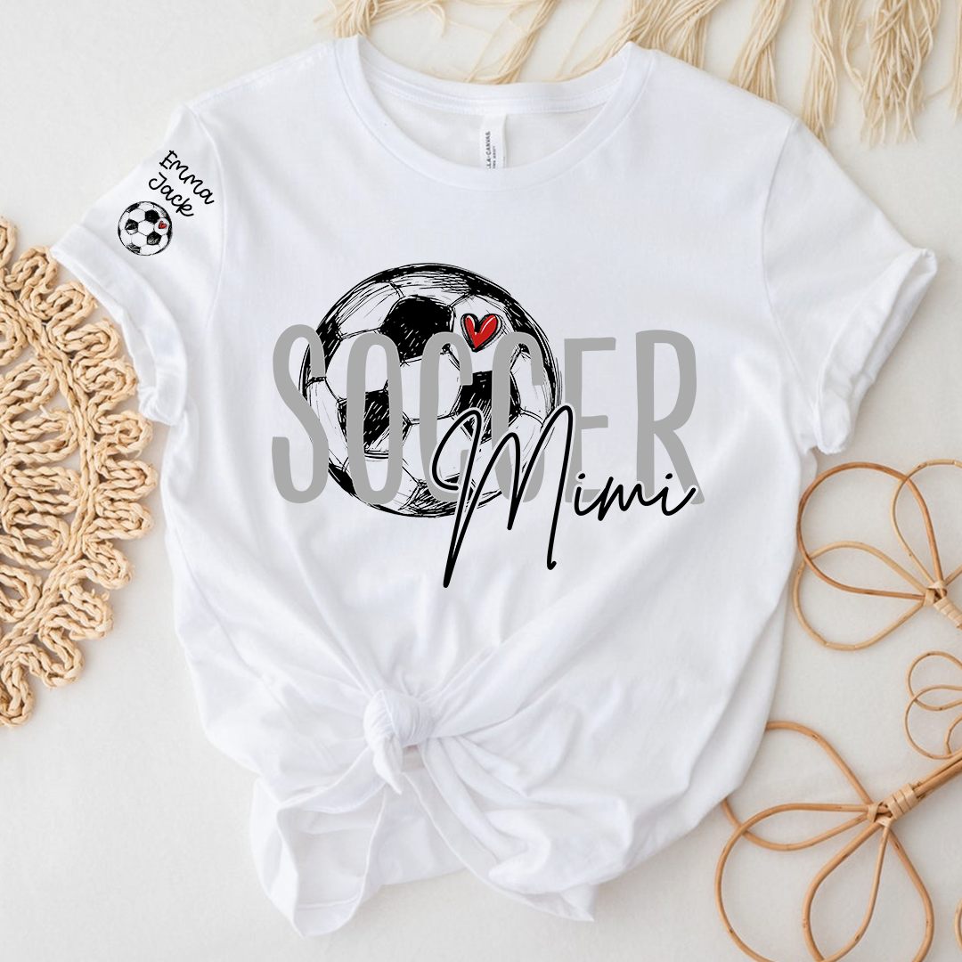 Personalized Soccer Mimi Shirt, Custom Grandkids Names and Soccerball Graphic T Shirt