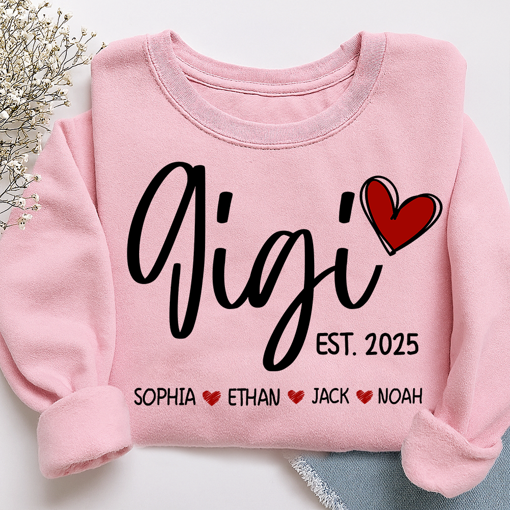 Personalized Gigi Heart Sweatshirt, Custom Gifts for Grandma And Kids