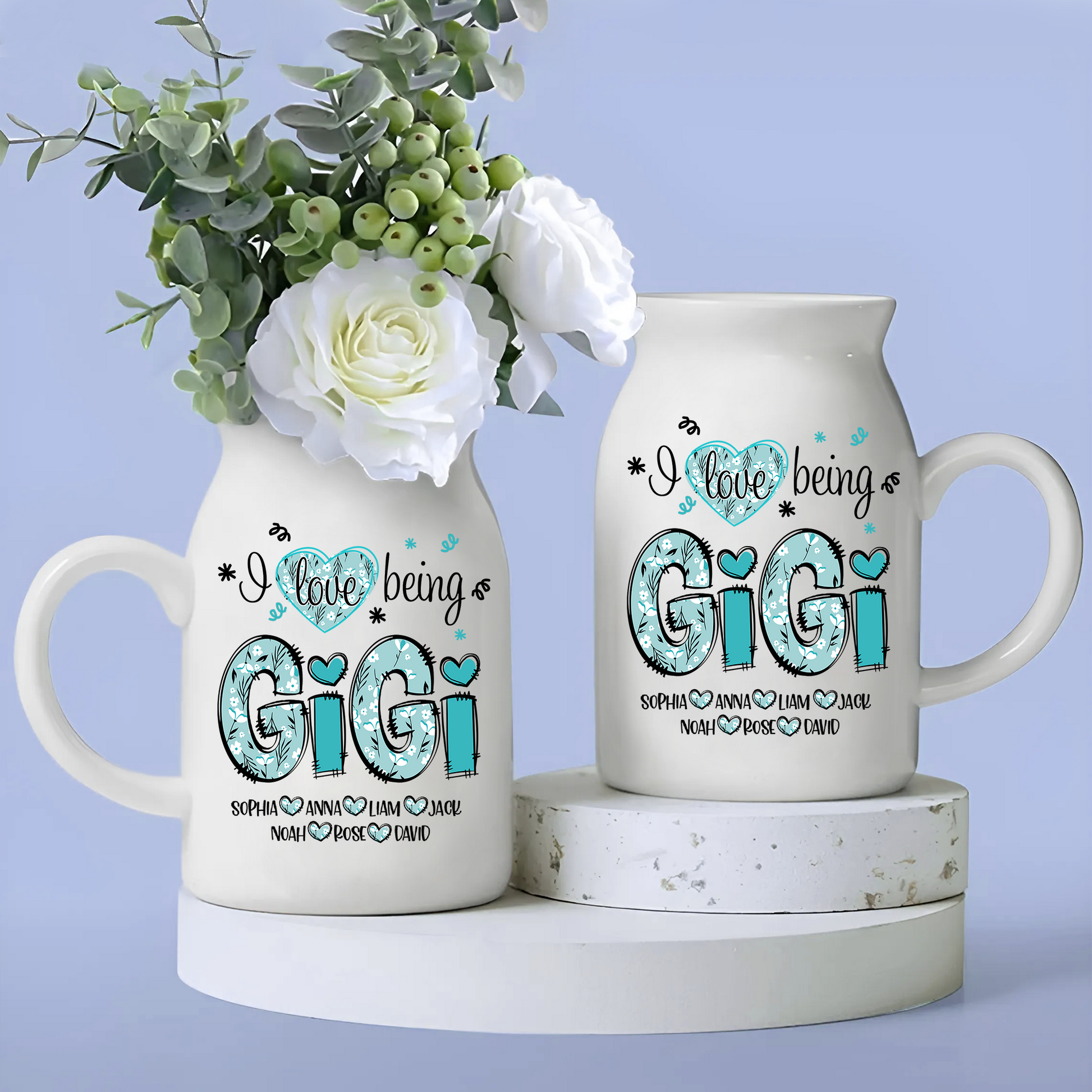 Wildflower Cyan Gigi And Kids - Custom Home Decoration Flower Vase According To Family Requirements - Warm Gift For Mother's Day, Ceramic Flower Vase