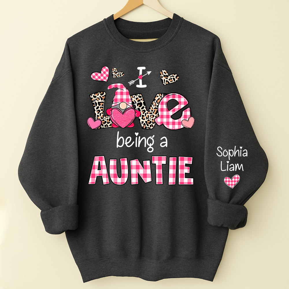 Personalized I Love Being an Auntie Sweatshirt with Kids Names, Valentine Inspired Family Clothing