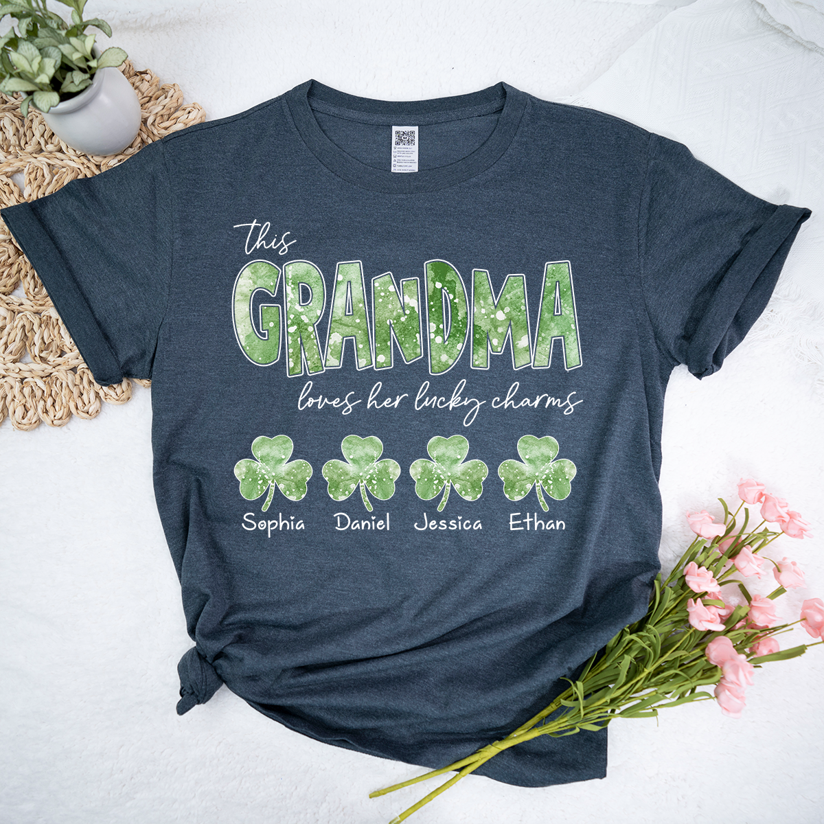 This Nana Loves Her Lucky Charms Grandma Shirt, Custom Name Shamrock T Shirt, St Patrick’s Day Nana Gift from Grandkids